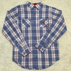 New Tutto Piccolo Boy's Blue White Button Down Checkered Cotton Shirt Size 12